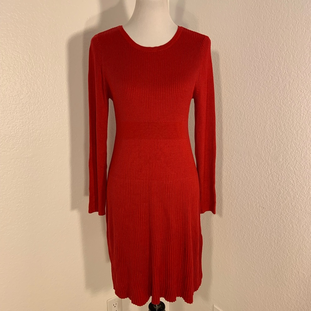 NWT Style & Co. Red Ribbed Knit Long Sleeve Sweater Dress- Size Petite Large